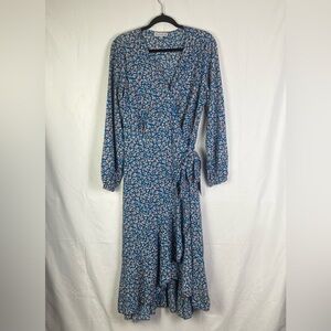 Elings Dress Medium Blue Floral Long Wrap Ruffled Fairycore Cottagecore Etheral